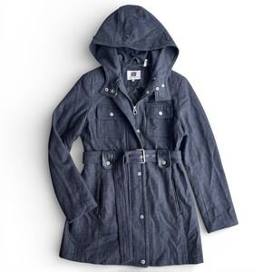 Laundry by Design Women M Charcoal Gray Wool Blend Hooded Belted Military Jacket